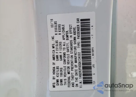 2016 Honda Accord Exl z USA, uszkodzony, nr VIN 1HGCR2F85GA134052